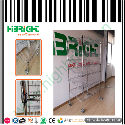 Movable Wire Mesh Trolley Display Rack with Wheels